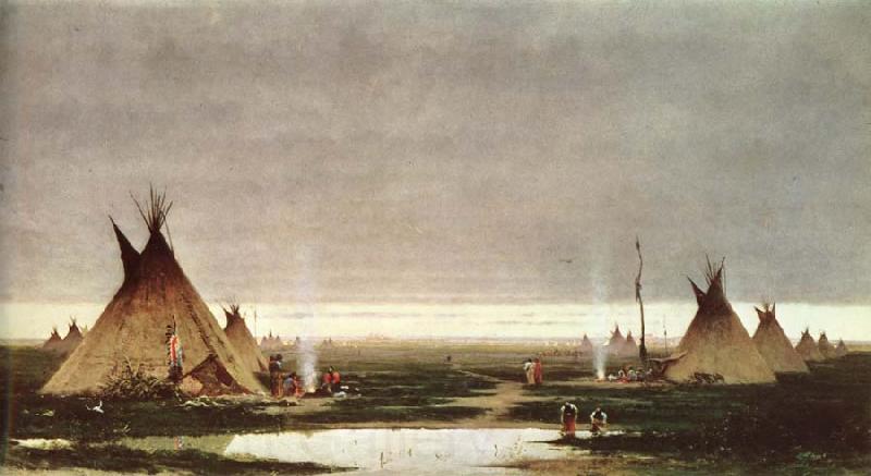 Jules Tavernier Indian camp at dawn Norge oil painting art